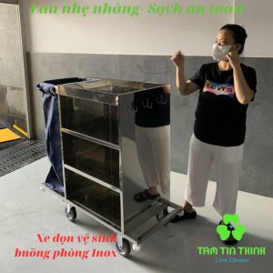 Xe dọn vệ sinh buồng phòng inox 1 túi BPTTT002