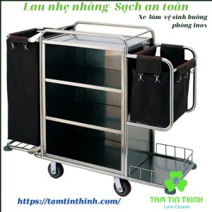 Xe làm vệ sinh buồng phòng inox 2 túi TTT001