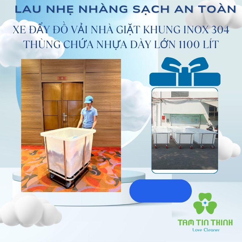 Xe Đẩy Đồ Vải Nhà Giặt Khung Inox 304